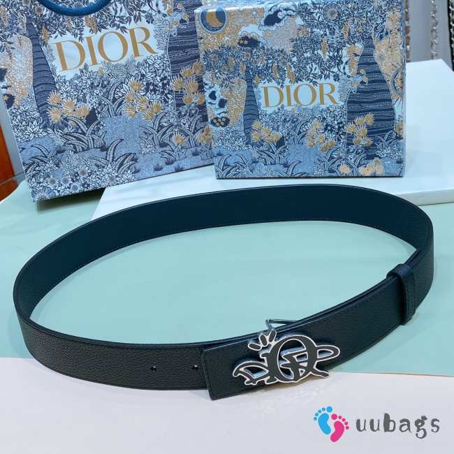 Dior black belt with silver buckle width 3.4cm - 1