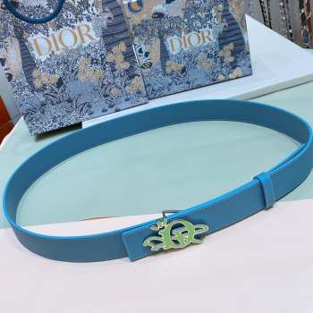 Dior blue belt with silver buckle width 3.4cm