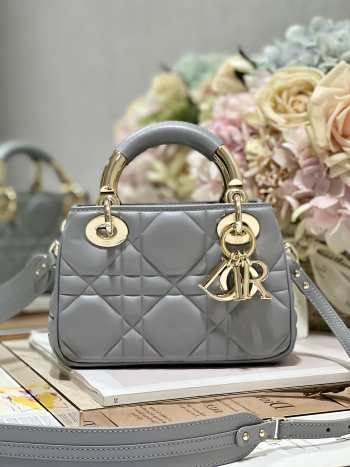 Dior Lady Small bag with gold hardware in gray 19x13x8cm