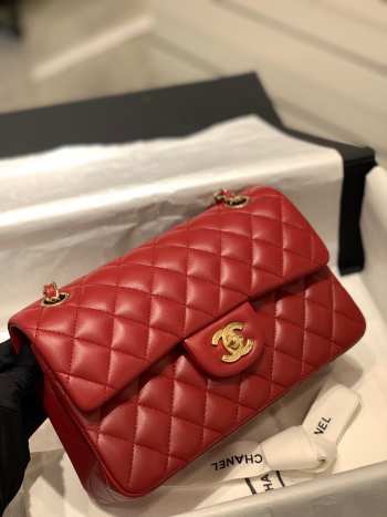 Chanel Flap bag with gold hardware in red 23cm