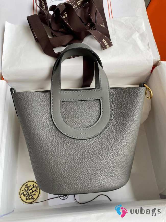 Hermes Pig Nose Vegetable Basket bag in gray 18cm - 1