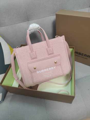 Burberry Medium Freya Leather & Canvas Tote Bag In Pink 23x8x19cm