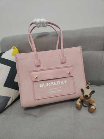 Burberry Medium Freya Leather & Canvas Tote Bag In Pink 33cm