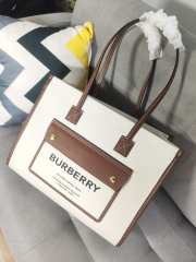 Burberry Medium Freya Leather & Canvas Tote Bag In White & Brown 33x12.5x26cm - 6