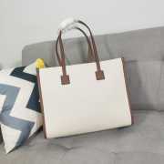 Burberry Medium Freya Leather & Canvas Tote Bag In White & Brown 33x12.5x26cm - 5