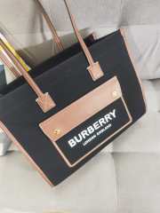 Burberry Medium Freya Leather & Canvas Tote Bag In Black 33x12.5x26cm - 6