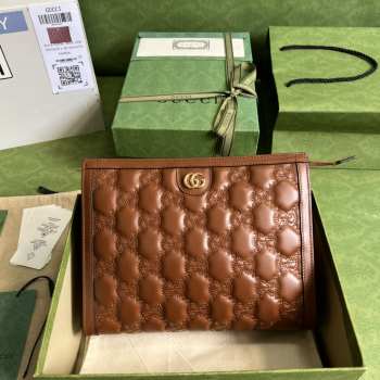 Gucci Matelassé Leather Pouch In Brown 10x7.5x2cm