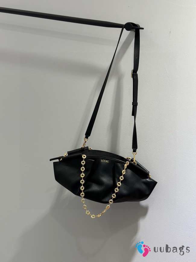 Loewe medium paseo bag in shiny nappa calf in black with gold strap - 1