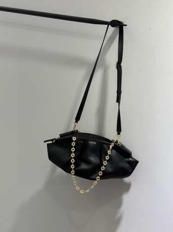 Loewe medium paseo bag in shiny nappa calf in black with gold strap