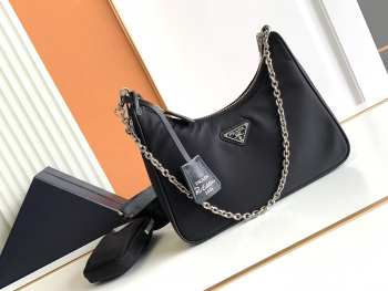 Prada nylon hobo with silver buckle in black 22x12x6cm