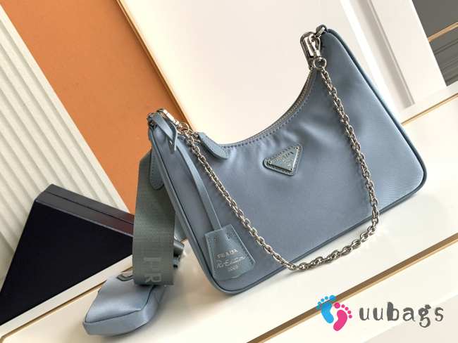 Prada nylon hobo with silver buckle in light blue 22x12x6cm - 1