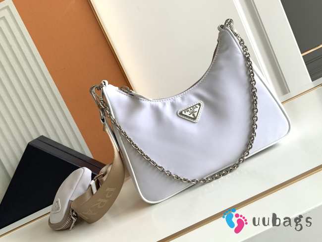 Prada nylon hobo with silver buckle in white 22x12x6cm - 1