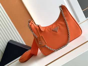 Prada nylon hobo with silver buckle in orange 22x12x6cm