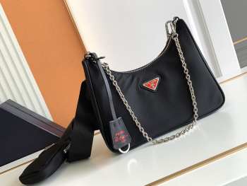 Prada Nylon Hobo In Black 22x12x6cm