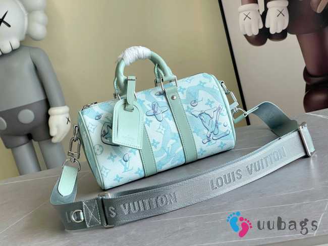 LV Keepall Bandoulière Monogram Shadow In Light Blue 25x15x11cm - 1