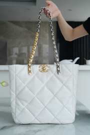 Chanel Shopping Bag 19 With Gold Buckle In White 30x37x10cm - 3