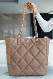 Chanel Shopping Bag 19 With Silver Buckle In Brown 30x37x10cm - 3