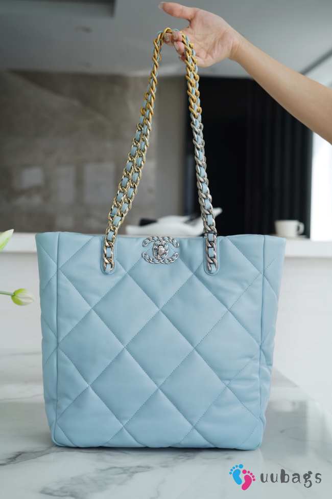 Chanel Shopping Bag 19 With Silver Buckle In Blue 30x37x10cm - 1