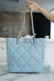 Chanel Shopping Bag 19 With Silver Buckle In Blue 30x37x10cm - 1