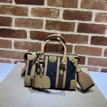 Exquisite Gucci brown & blue top handle bag 27x18x14cm