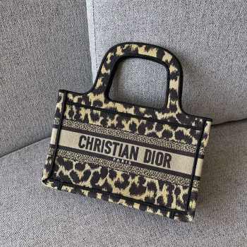 Dior Mini Book Tote Leopard Pattern Embroided Bag 22.5cm