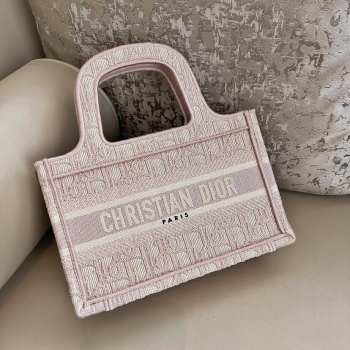 Dior Mini Book Tote Pink Embroided Bag 22.5cm