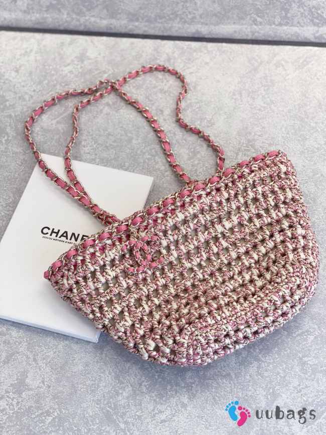 Chanel Crochet Shopping Bag In Pink 20x36x12cm - 1