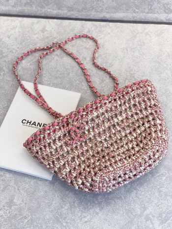 Chanel Crochet Shopping Bag In Pink 20x36x12cm