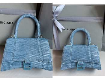 Balenciaga Hourglass bling bling in light blue 23x10x24cm