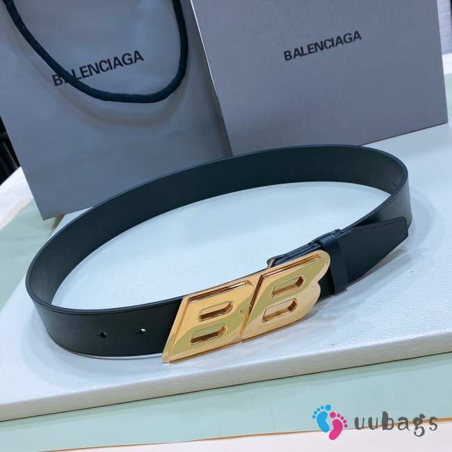 Balenciaga belt black calfskin with gold buckle width 3.4cm - 1