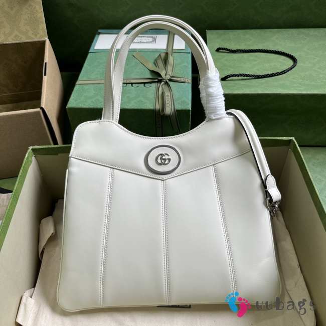 Gucci Petite GG Leather Tote Bag In White 28x21x6.5cm - 1