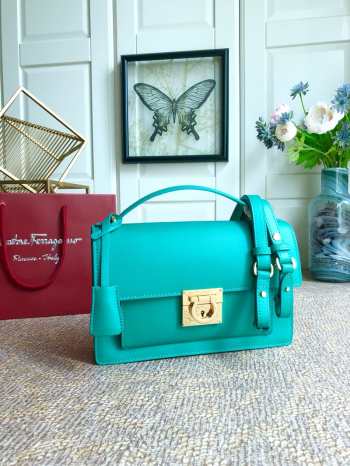 Ferragamo Gancini bag in sky blue 24.5x7x15.5cm