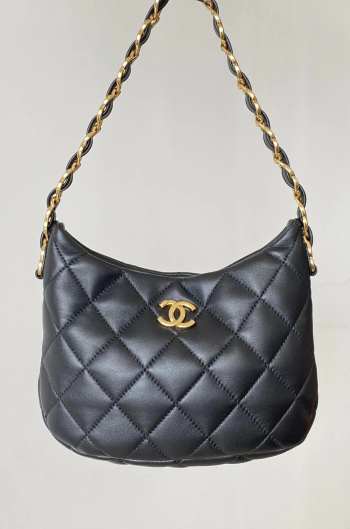 Chanel 22K Hobo With Gold Buckle In Black 17.5x24x6cm