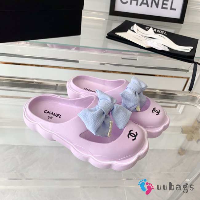 Chanel slippers in pink with bow tie - 1