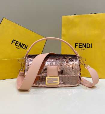 Fendi Baguette pink sequin and leather bag 27x6x15cm