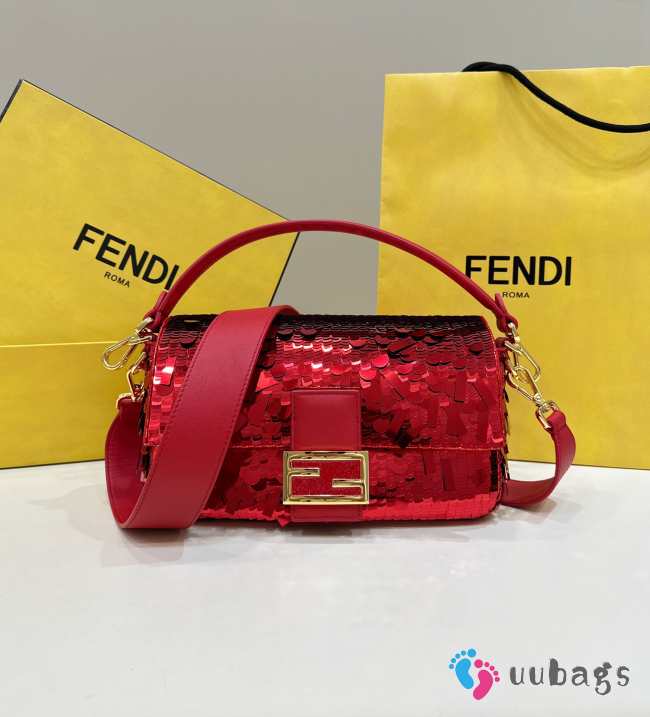 Fendi Baguette red sequin and leather bag 27x6x15cm - 1