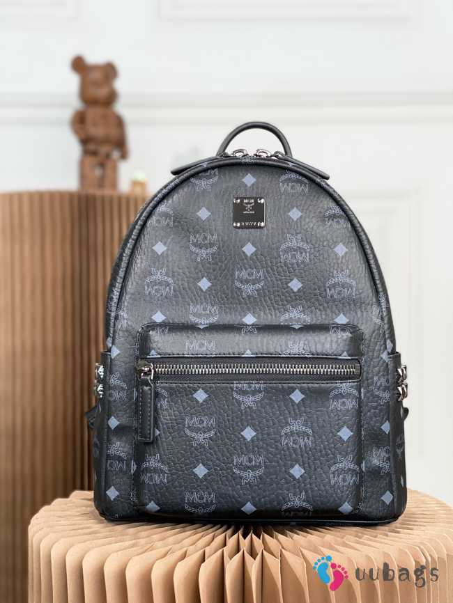 MCM Visetos Leather Backpack In Black 13x26x33cm - 1