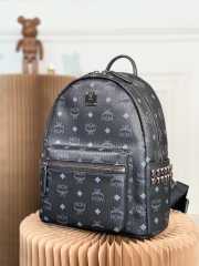 MCM Visetos Leather Backpack In Black 13x26x33cm - 5