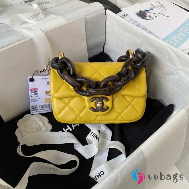 Chanel Mini Yellow Flap Bag Lambskin Wenge Wood Chain Bag 18cm - 1