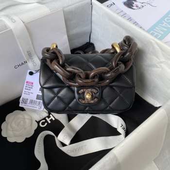 Chanel Mini Black Flap Bag Lambskin Wenge Wood Chain Bag 18cm