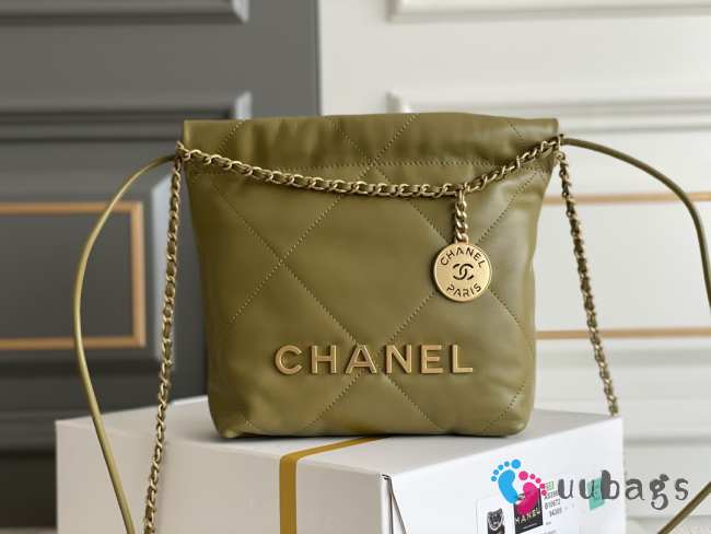 Chanel 22s tote bag green with gold buckle 19cm - 1