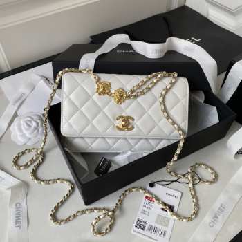 Chanel 23A logo flap bag in white with gold buckle 19cm