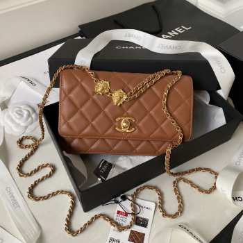 Chanel 23A logo flap bag in brown with gold buckle 19cm