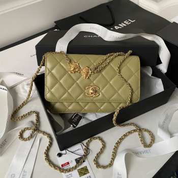 Chanel 23A logo flap bag in green with gold buckle 19cm