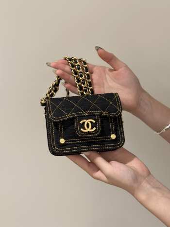 Chanel small denim flap bag in black 10x13cm