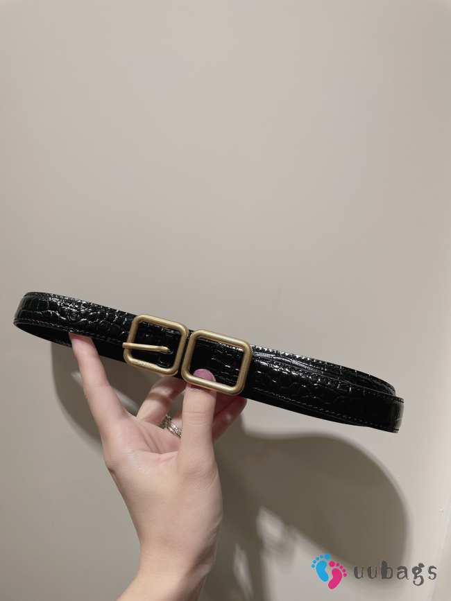 YSL black crocodile-grain leather belt width 2cm - 1