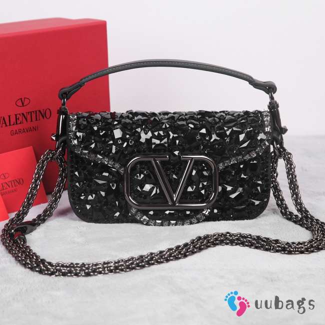 Valentino small black logo shoulder bag with crystals - 1