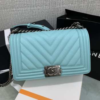 Chanel Le Boy 67086 With Silver Buckle In Sky Blue 25cm