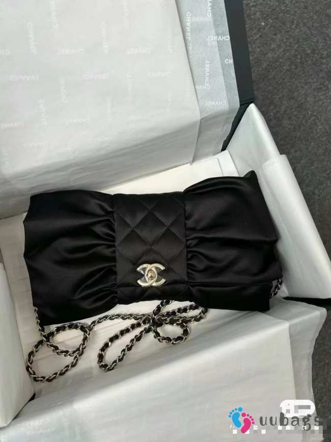 Chanel satin bow in black bag - 1