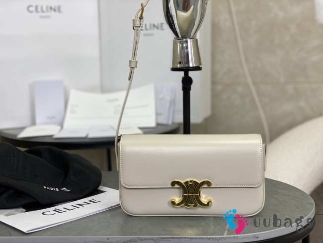 Celine Triomphe Shoulder Bag Shiny Calfskin White - 1